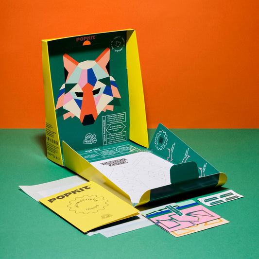 Fox-themed kids craft kit with colorful cards and foldable design